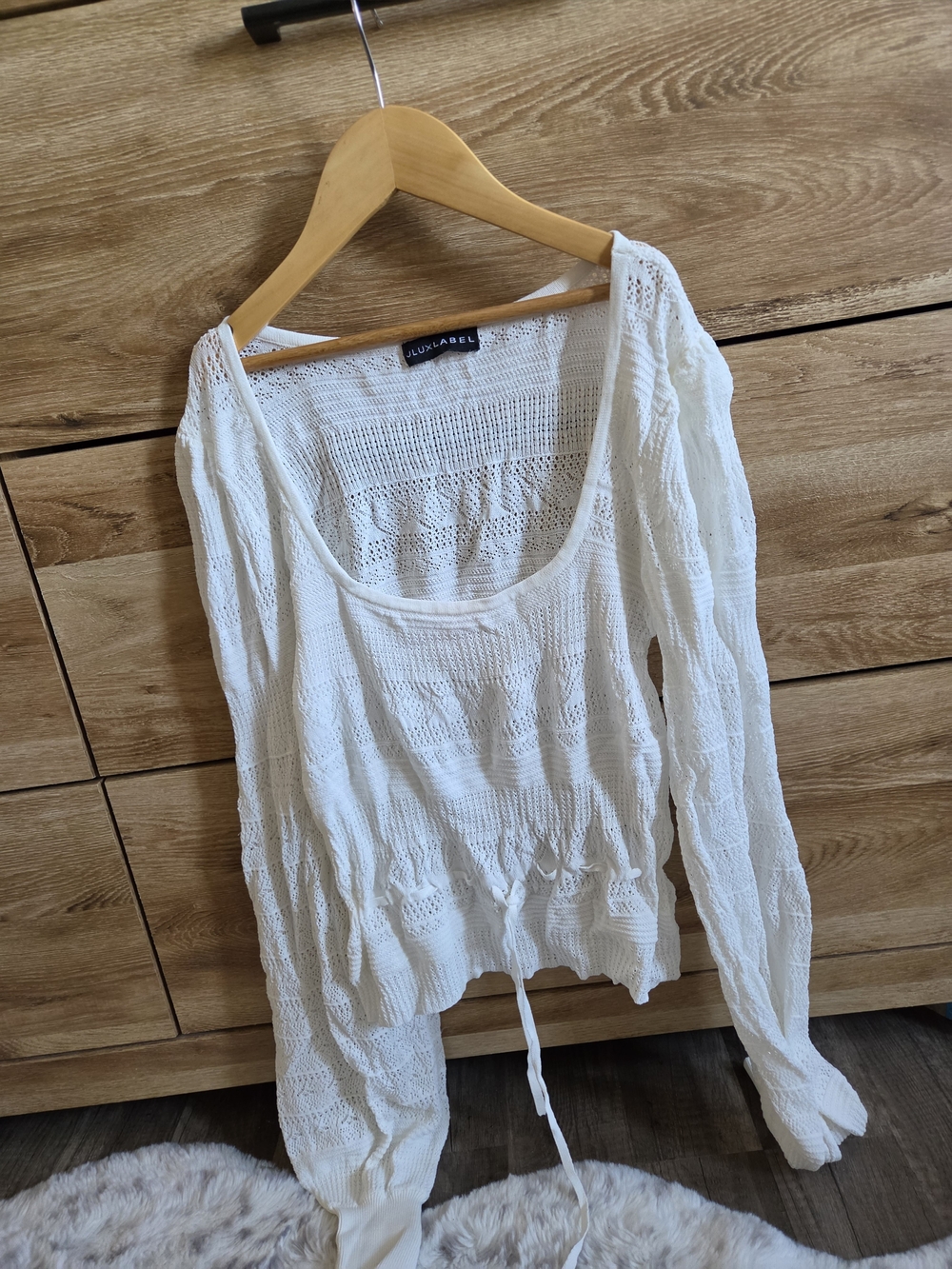 JLUXLABEL White Open-Knit Scoop Neck Long Sleeve Top